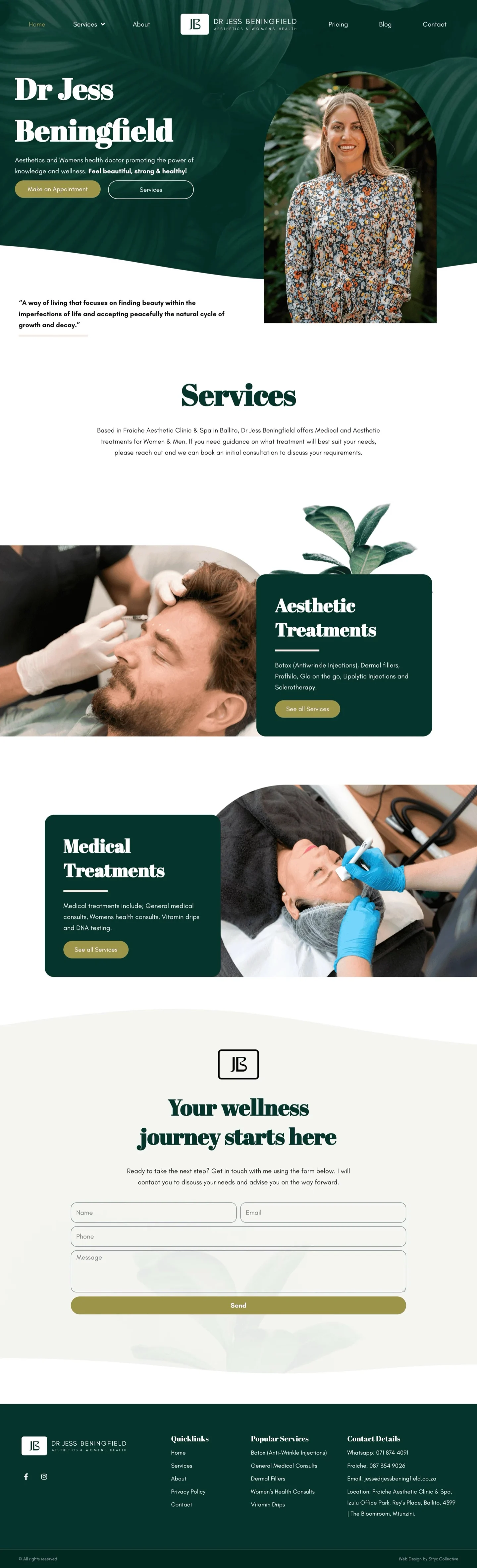 The Dr Jess Beningfield website, designed and built by Stryx Collective